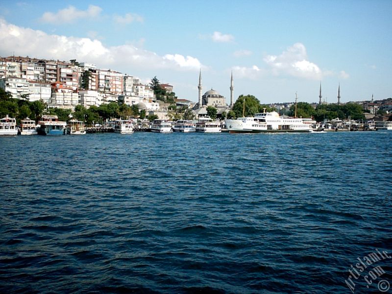 View of Uskudar jetty from the Bosphorus in Istanbul city of Turkey.
