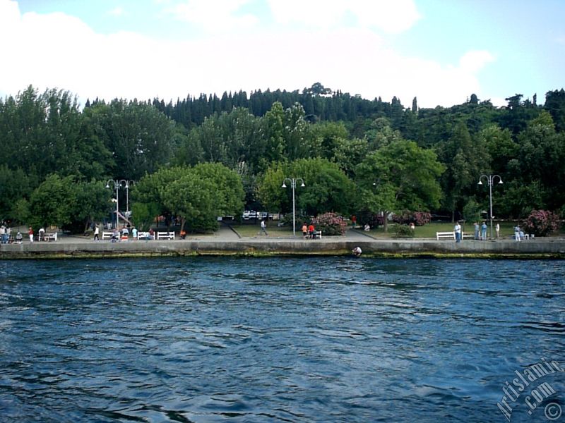 View of Kuzguncuk coast from the Bosphorus in Istanbul city of Turkey.
